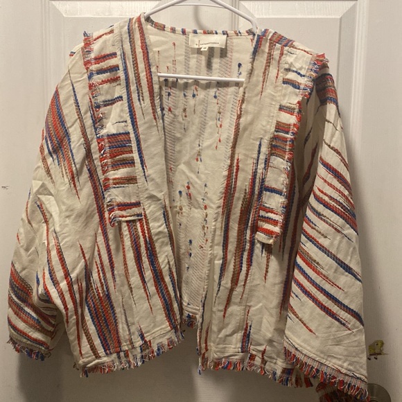 Anthropologie one size fits most Western Kimono Shrug cover up Tan, Red, Blue - Picture 4 of 9